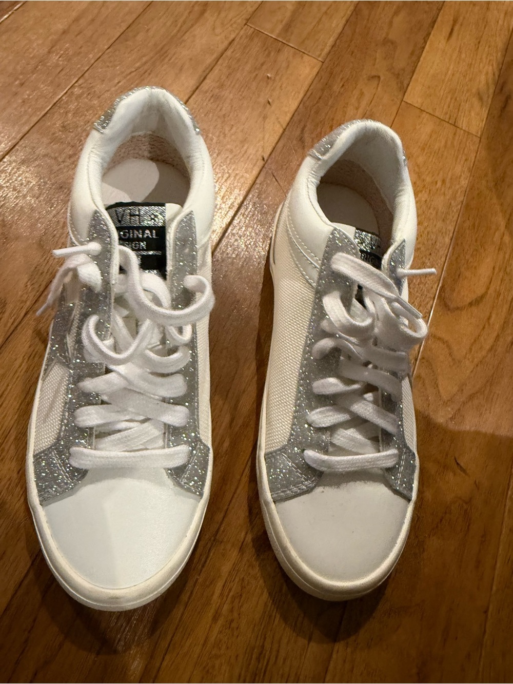 Vintage Havana White Sneakers with Silver Glitter Accents